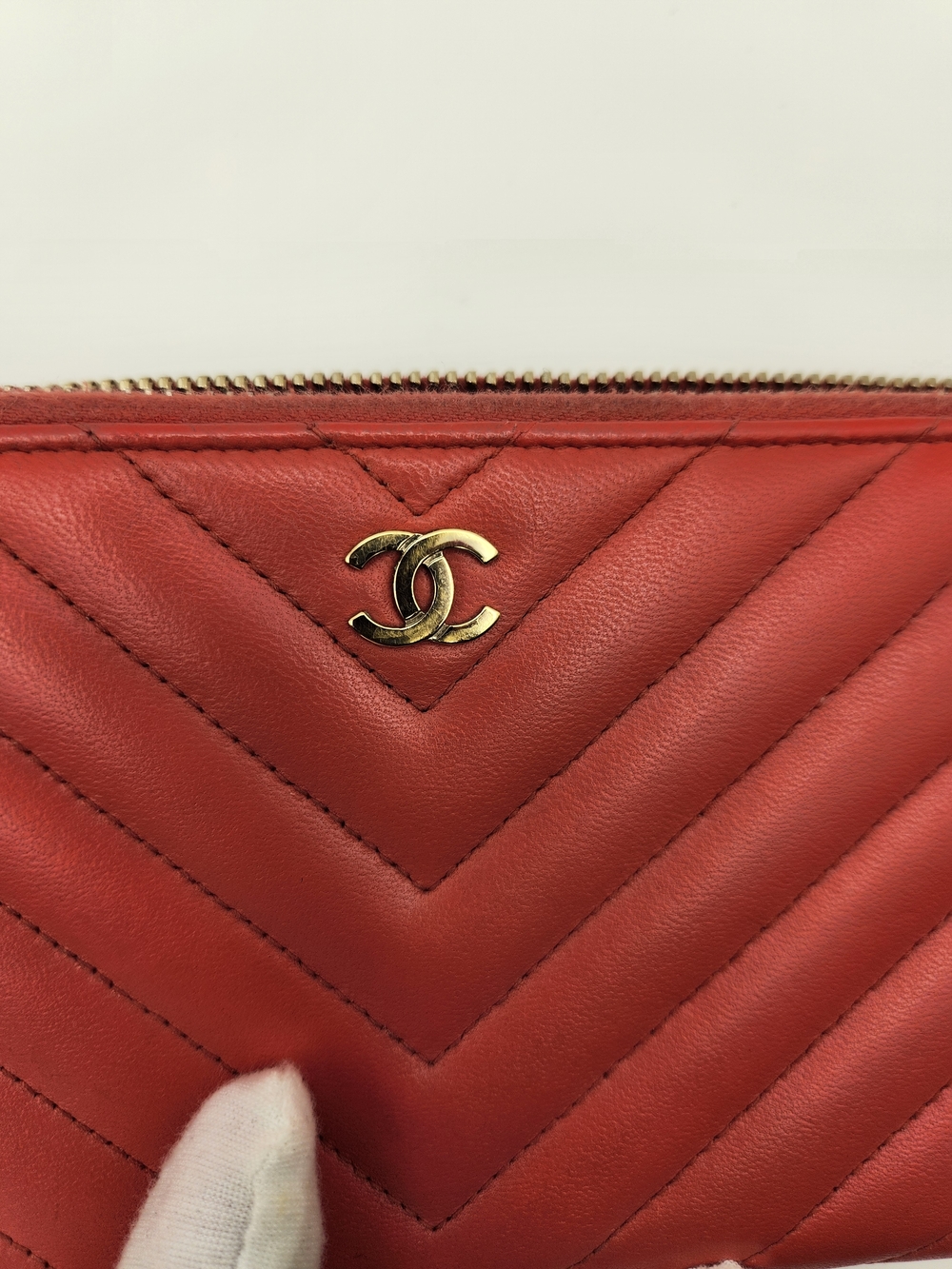 Chanel Orange Chevron Quilted Leather Zip Wallet With Cloth & Box - Picture 13 of 13